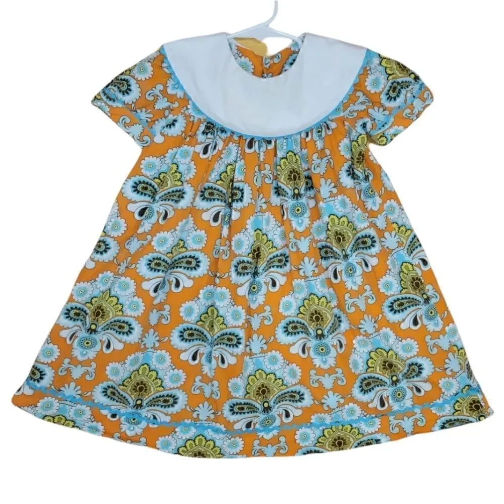 Banana Split Floral Dress 100% Cotton White Collar 3t